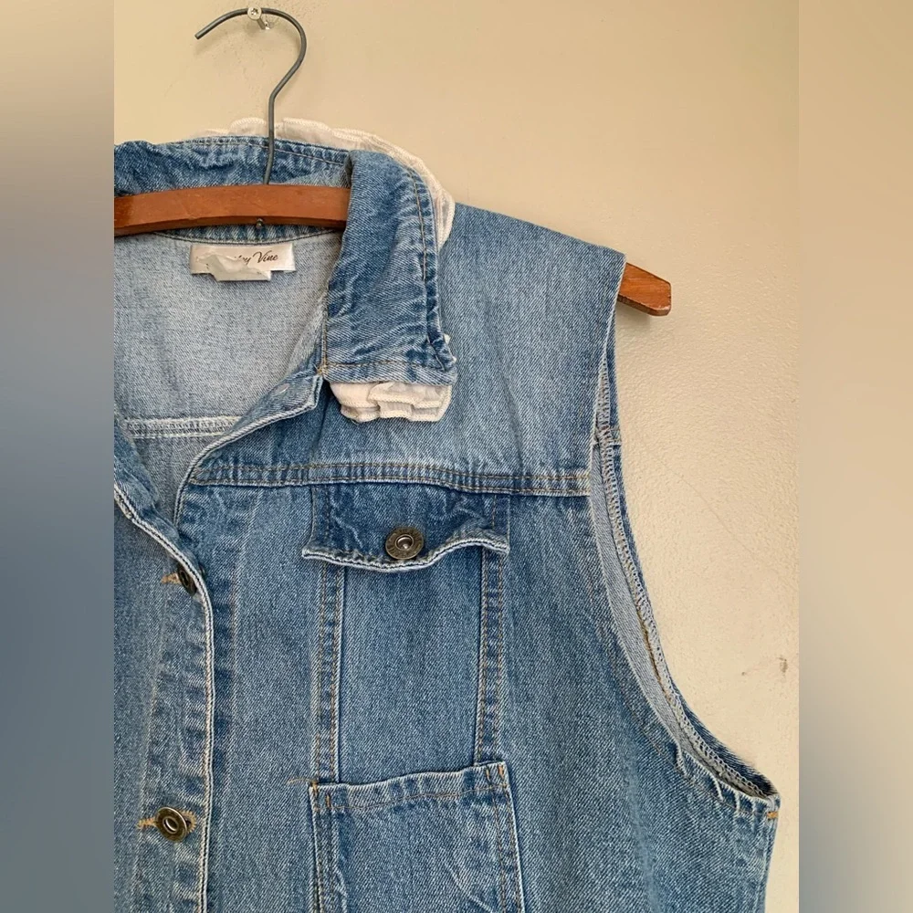 Paisley Vine Vest Pockets PURE Cotton Jean blue denim LACE ruffles Boho